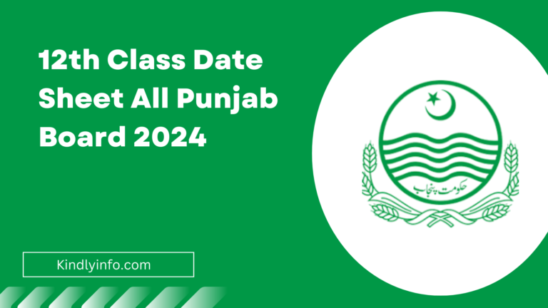 12th Class Date Sheet for All Punjab Board 2024.